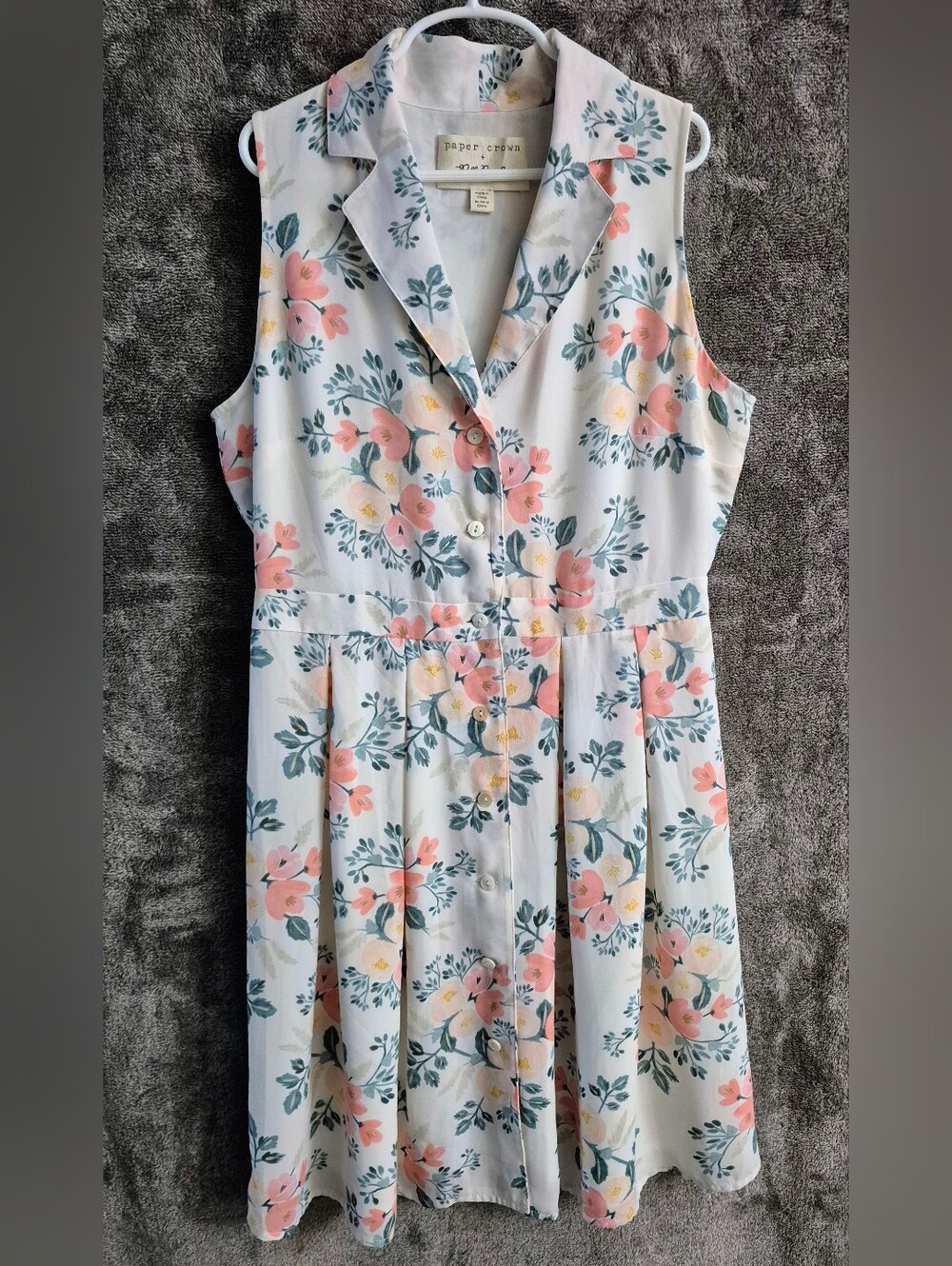 Paper Crown x Rifle Paper Co Floral Shirt Dress Sleeveless Button Front Cream